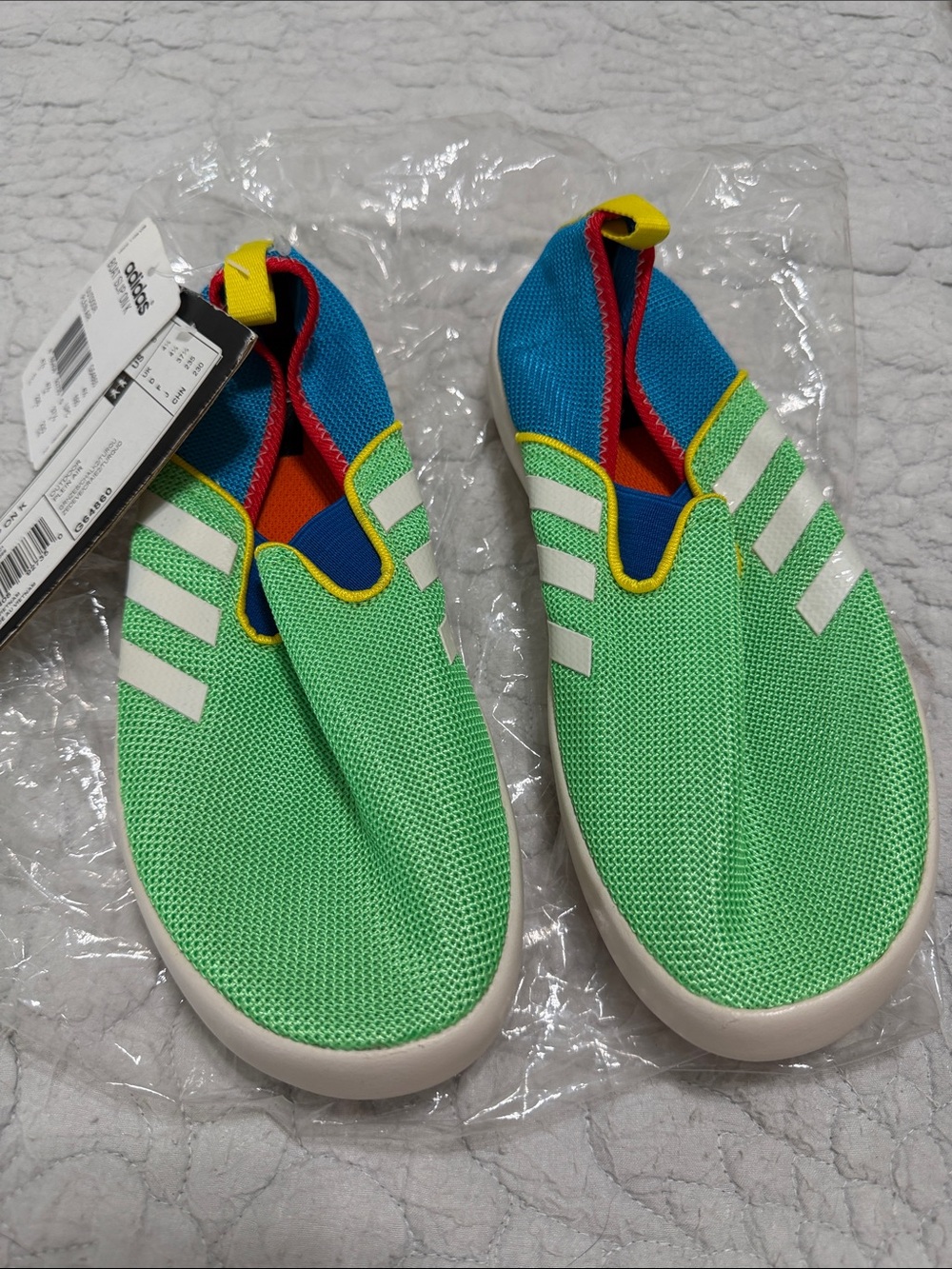 NWT adidas Kids Slip-On Water Shoes in Green, Blue & Yellow